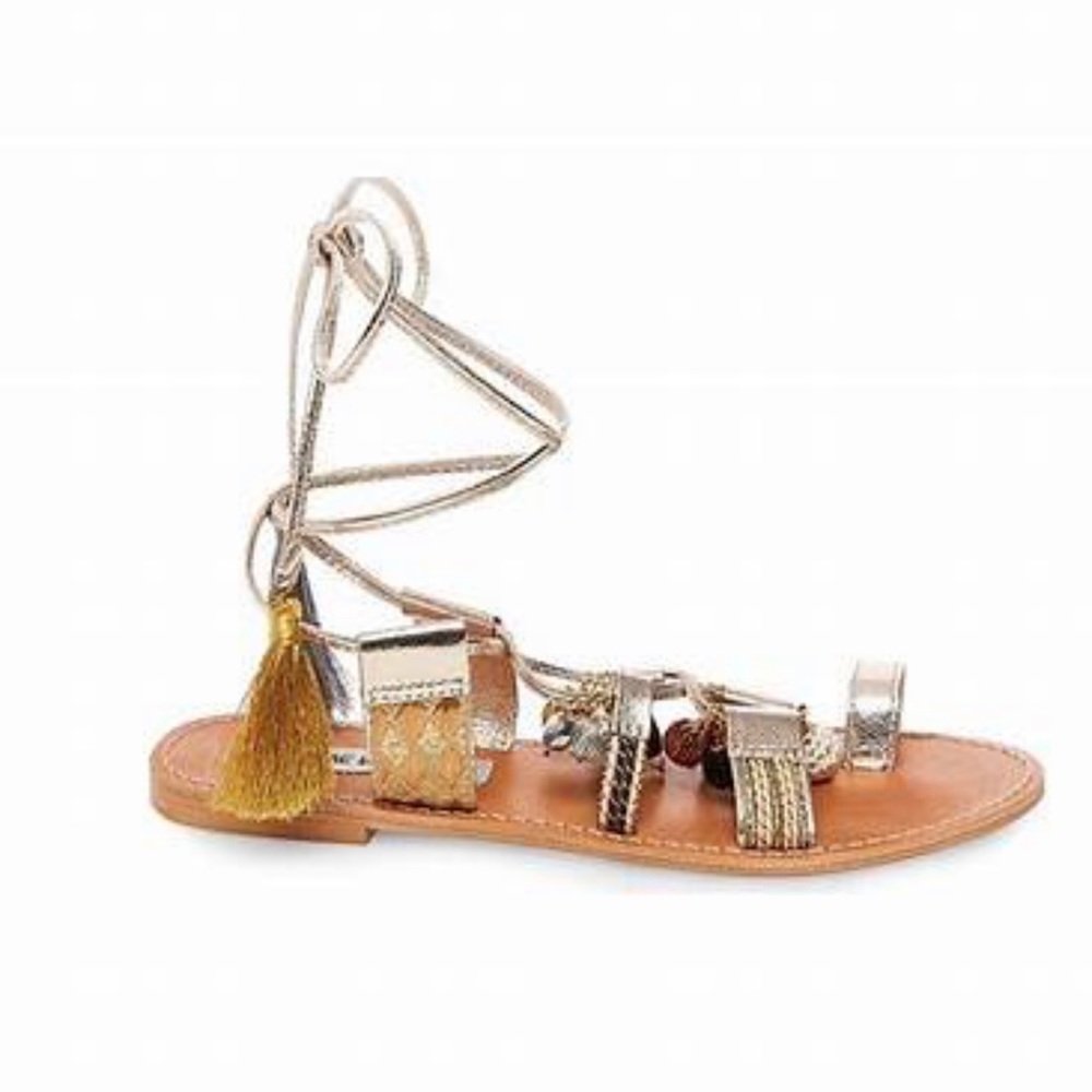 Steve Madden metallic ankle wrap sandal. - Picture 2 of 5